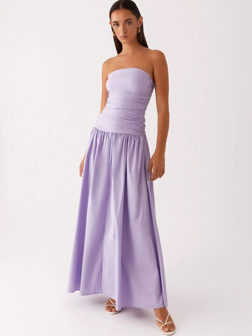 NWT Peppermayo Lavender Strapless Ruched Bodice Maxi Dress